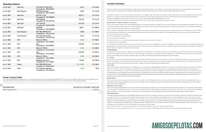 USA Sofi Bank Statement, 4 Pages 2 amostra